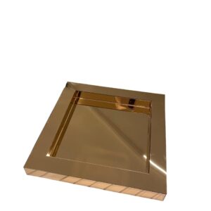 Square rose gold Plexi mirror tray.