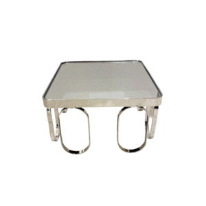 Set of 3 silver rectangular mirror trays with tall round