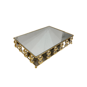 set of 2 gold rectangular mirror trays with ball bases