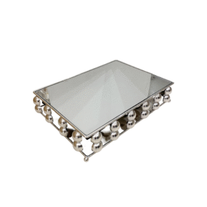 Set of 2 silver rectangular mirror trays with ball bases