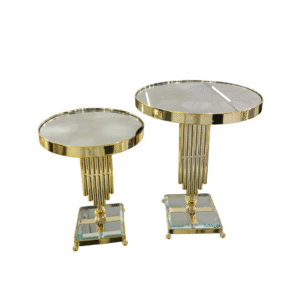 set of 2 gold round cake stand with vertical bars base
