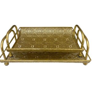 Rectangular gold iron tray with floral design