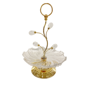 Glass plate with gold and crystal branch holder