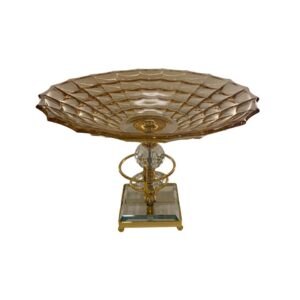 flat brown glass plate with a double crystal center base