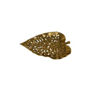 Gold leaf shaped iron tray with perforated center