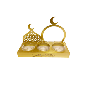 Glass bowls on a gold Ramadan tray