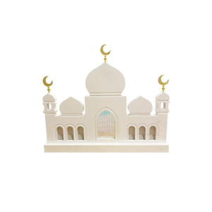 White MDF mosque with 3 gold crescent