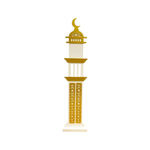 Tall white MDF mosque with gold cut-out windows