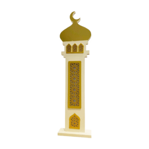 white MDF mosque with engraved light windows
