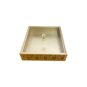 Square gold tray with patterned border