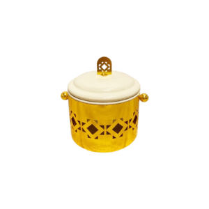 Round white jar with a gold crafted base