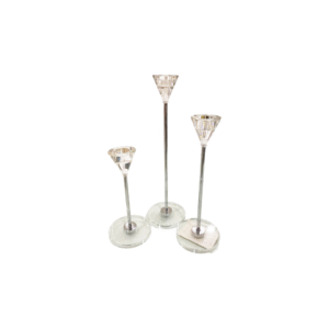 Set of 3 Silver and transparent candle holders