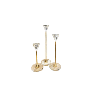 Set of 3 gold and transparent candle holders