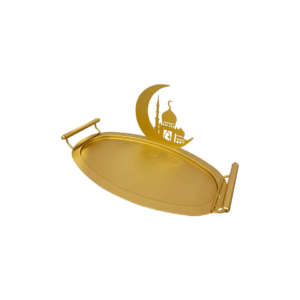 Gold oval tray with a gold dome