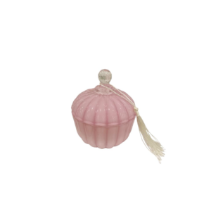 Pink wide ribbed candle souvenir